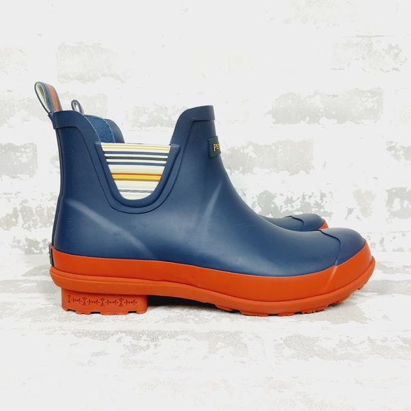 Pendleton Blue Rubber Chelsea Rain Boots with Contrast Orange Soles D520 - Picture 4 of 11